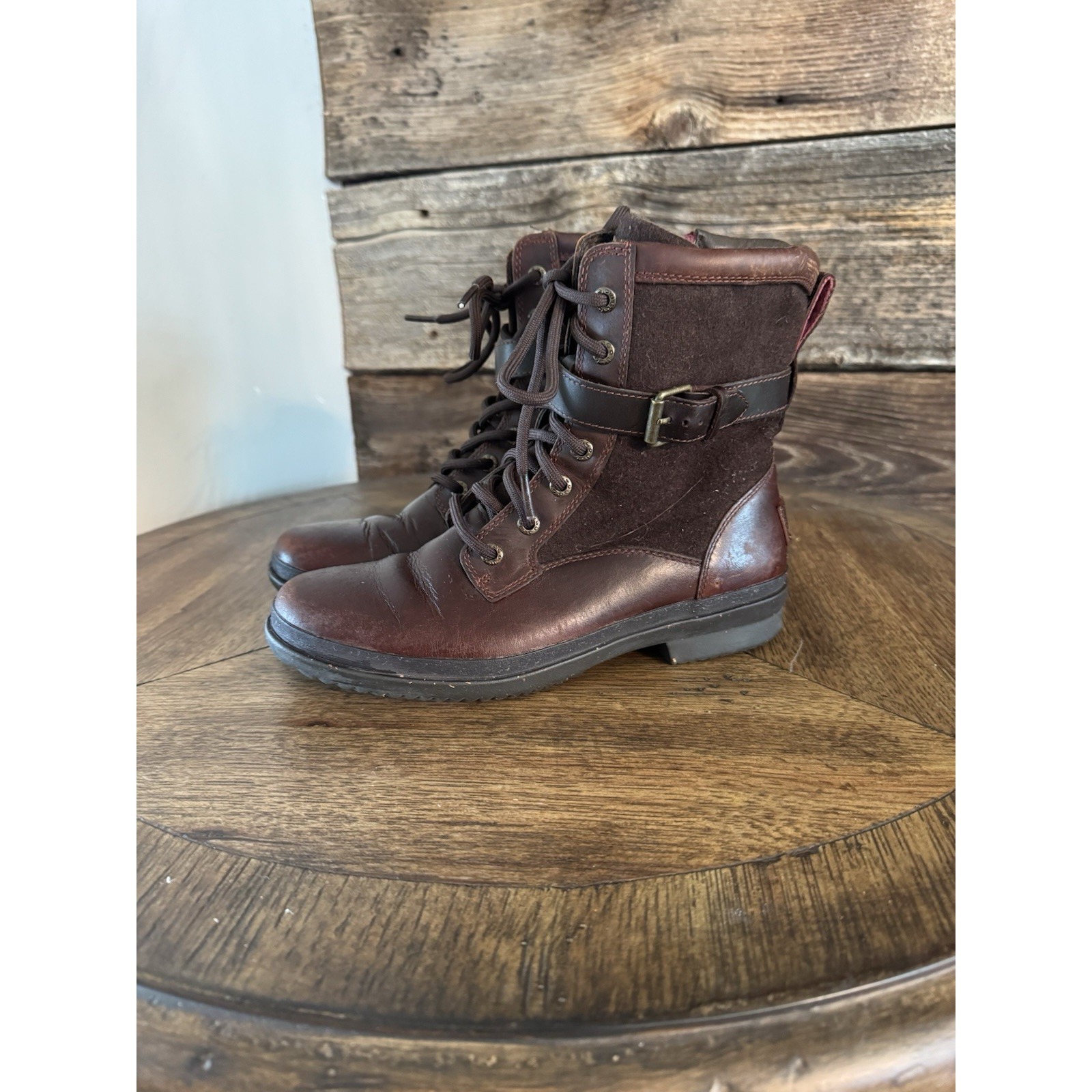 $200 Ugg Kesey Leather Waterproof Snow Winter Buckled Boot Brown 7 Ex Shape